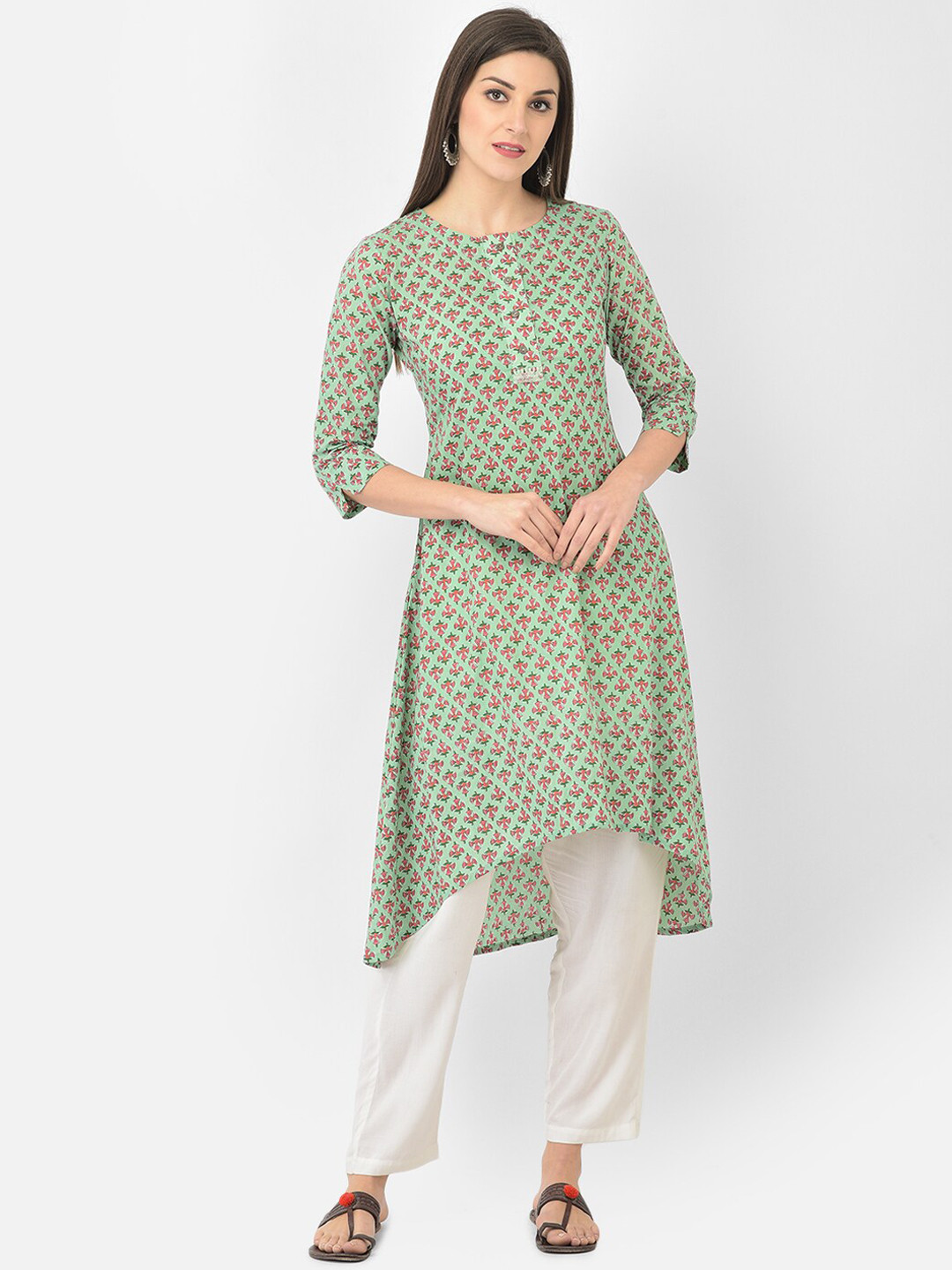 Span Women Sea Green Ethnic Motifs Printed Kurta