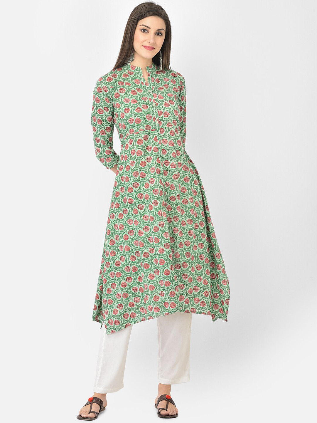 Span Women Sea Green Floral Printed Kurta