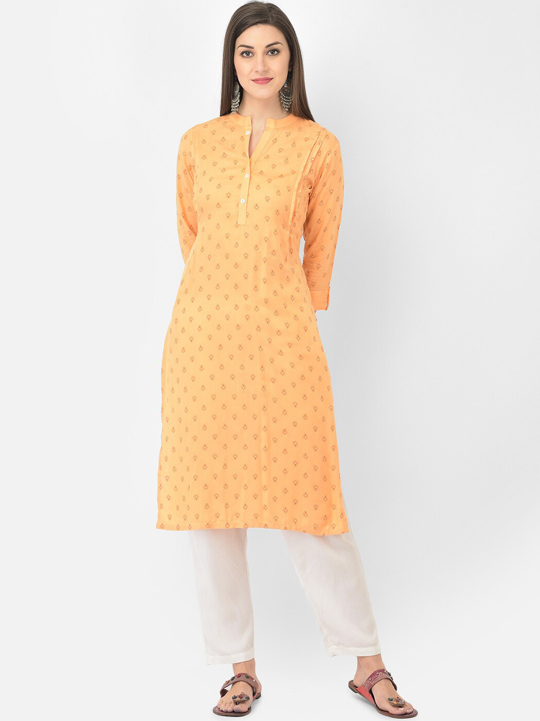 Span Women Orange Printed Kurta