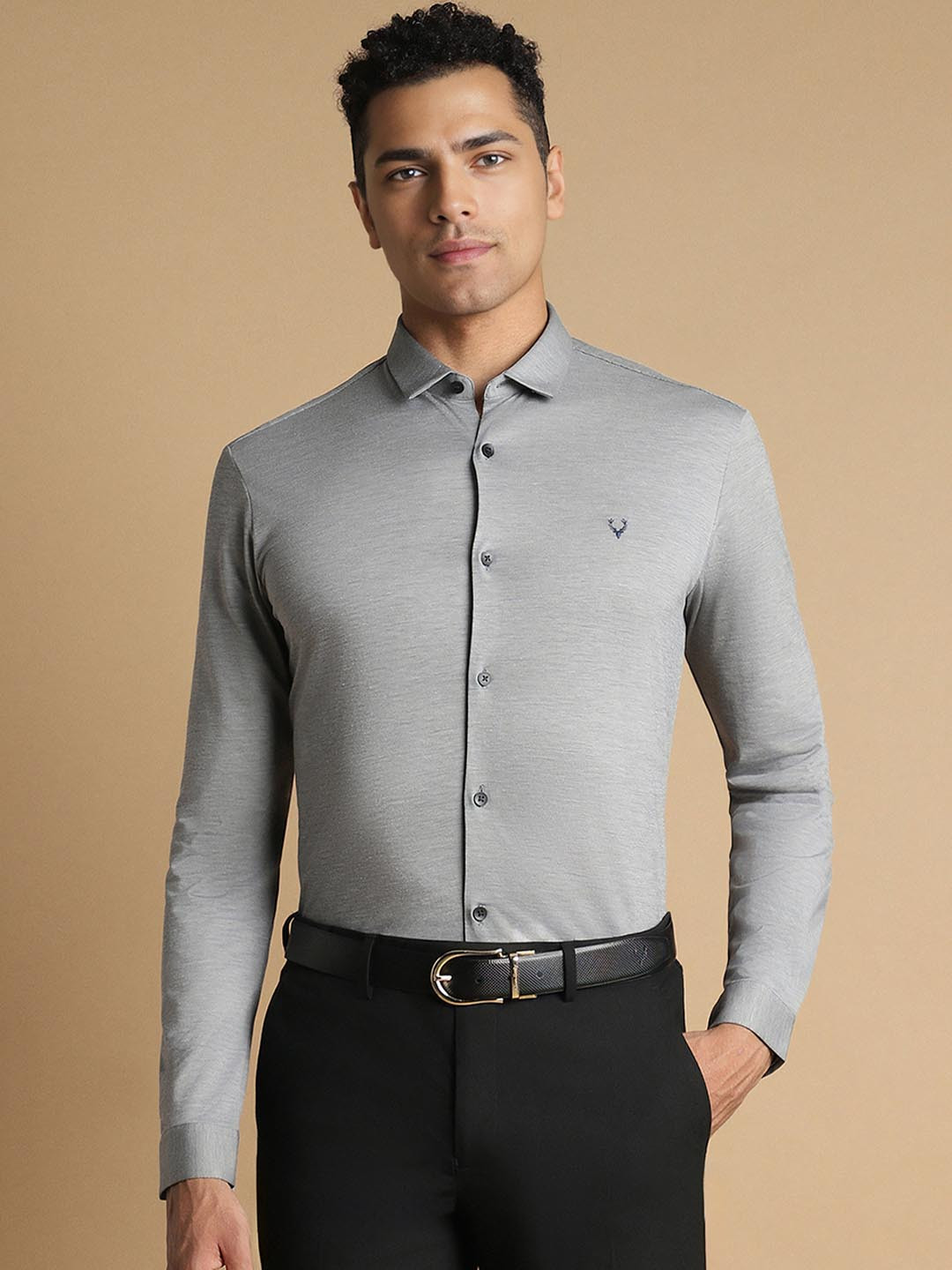 Allen Solly Men Grey Slim Fit Casual Shirt