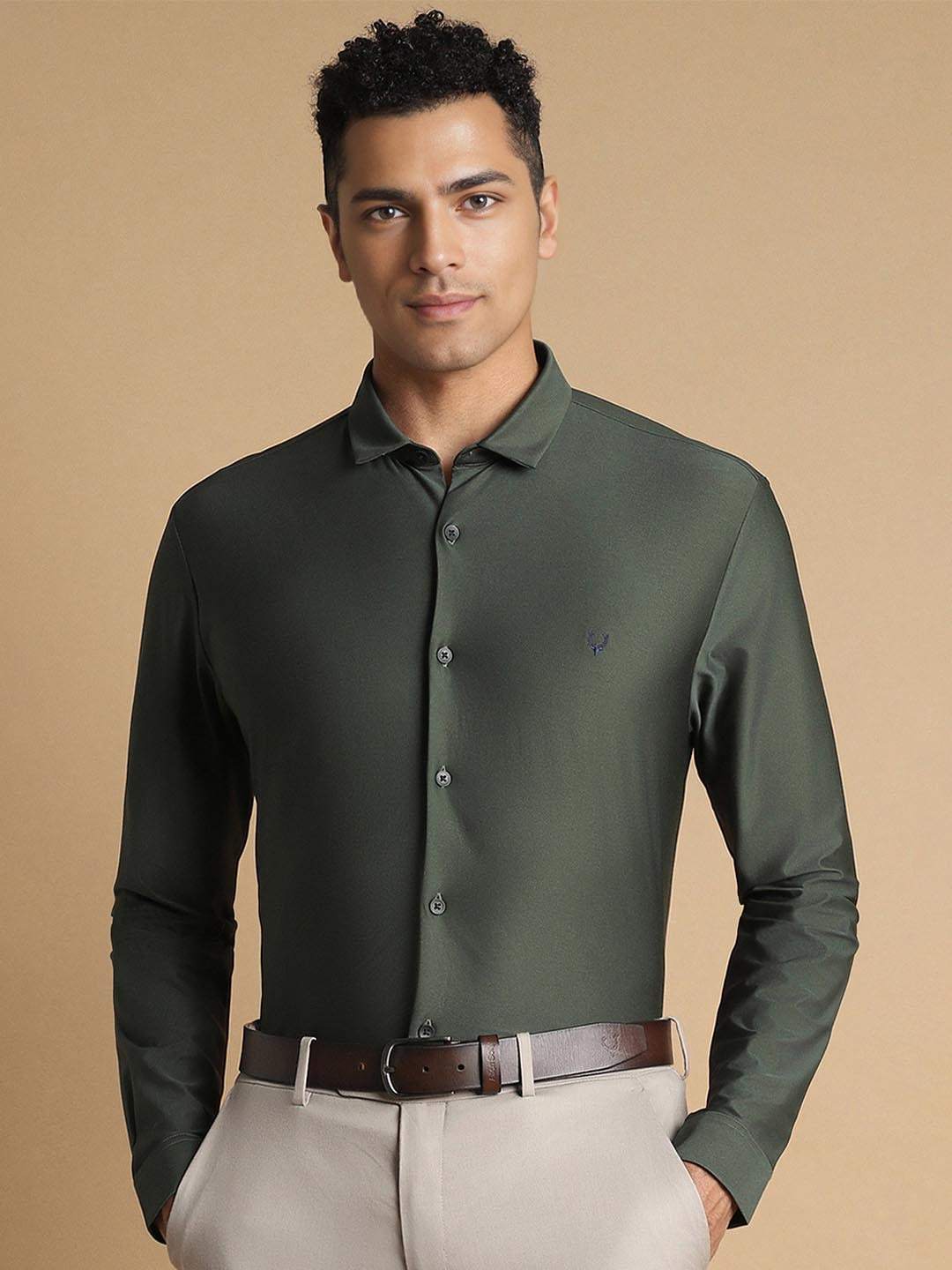 Allen Solly Men Olive Green Slim Fit Casual Shirt