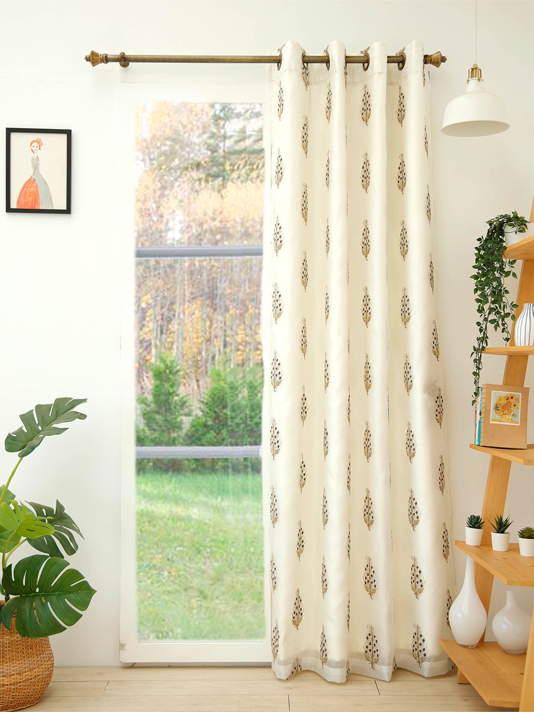 Ariana Brown & Cream-Coloured Ethnic Motifs Embroidered Room Darkening Door Curtain
