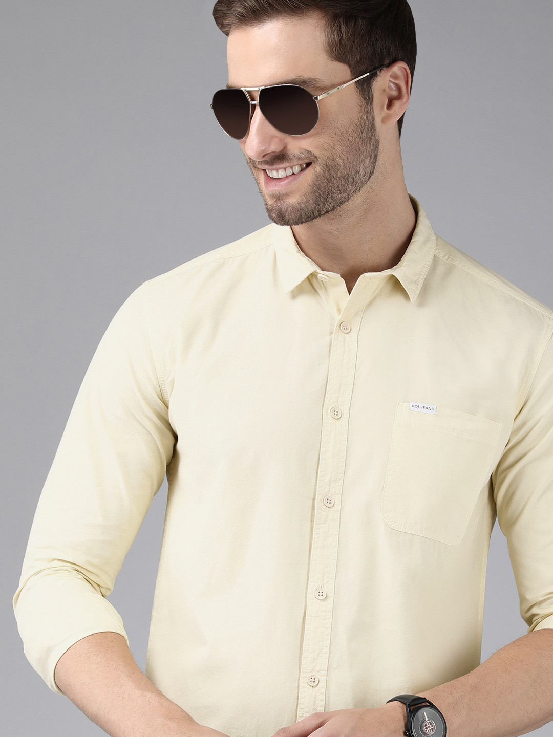 Voi Jeans Men Yellow Standard Slim Fit Cotton Casual Shirt