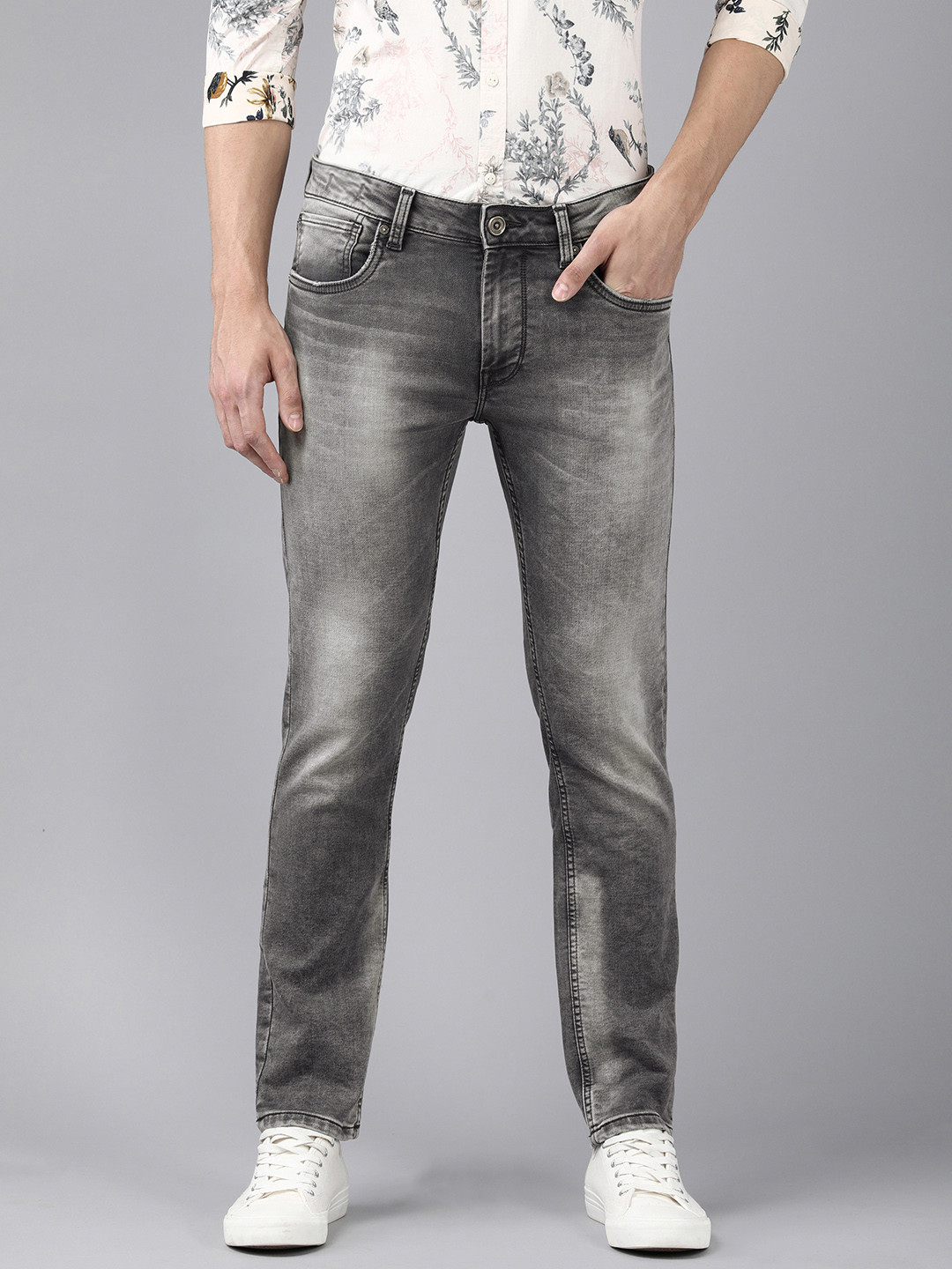 Voi Jeans Men Grey Skin Tight Skinny Fit Light Fade Stretchable Jeans