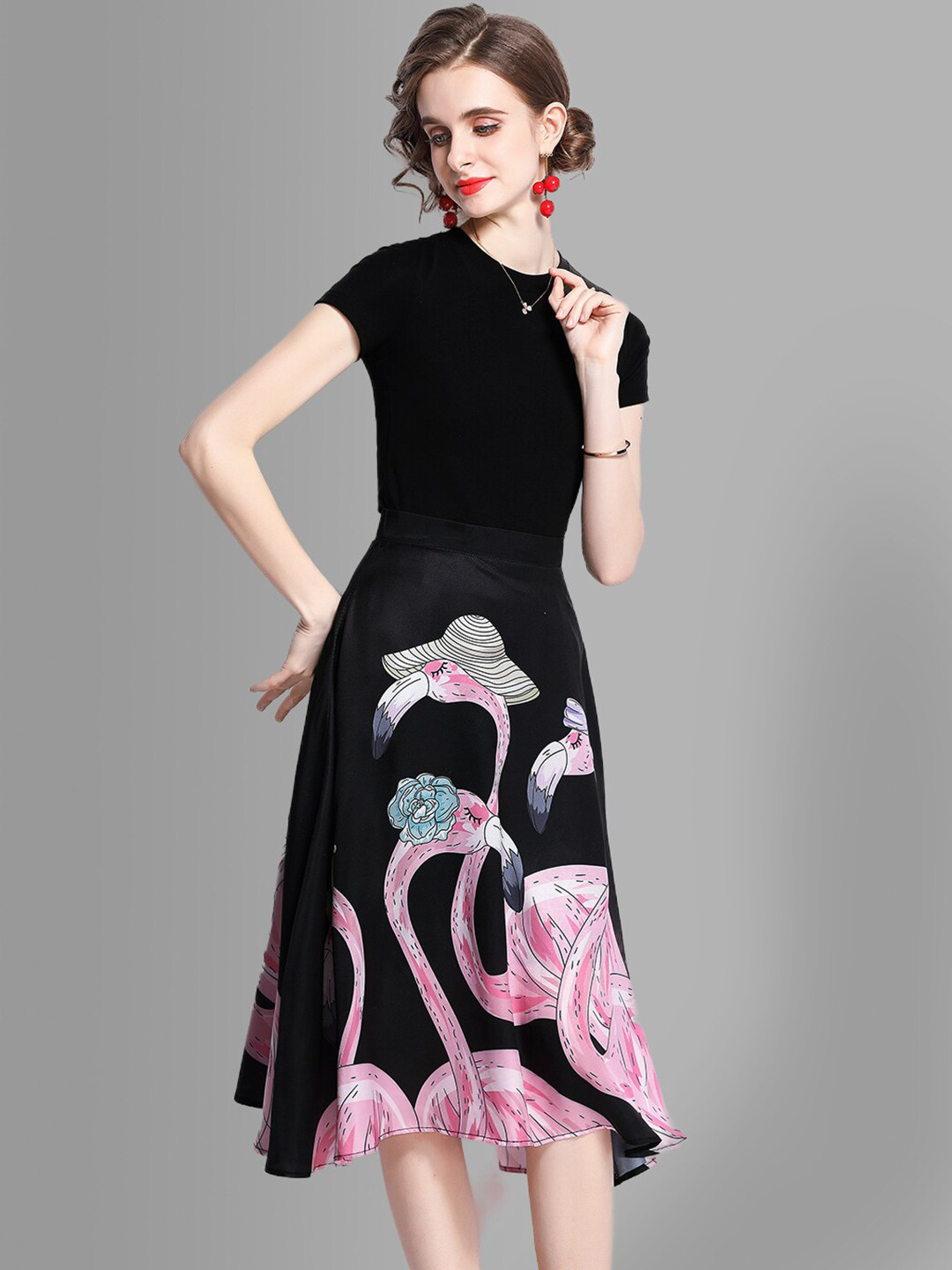 JC Collection Women Black & Pink Top with Skirt Co-Ords Set