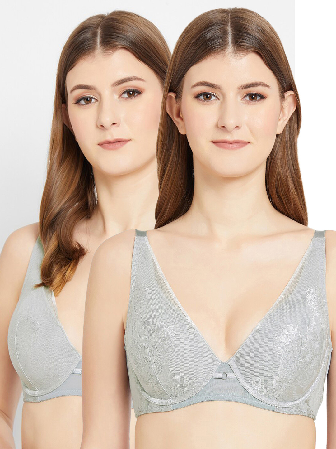 Wacoal Grey Underwired Lightly Padded Floral Lace Plunge Bra