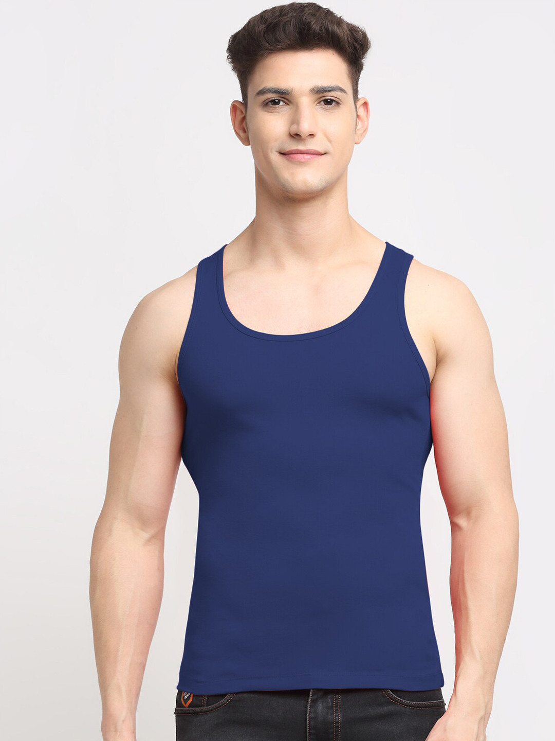 Friskers Men Blue Solid Pure Cotton Tank Innerwear Vests