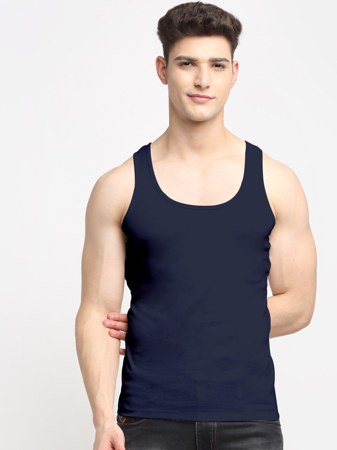 Friskers Men Navy Blue Solid Tank Innerwear Vests