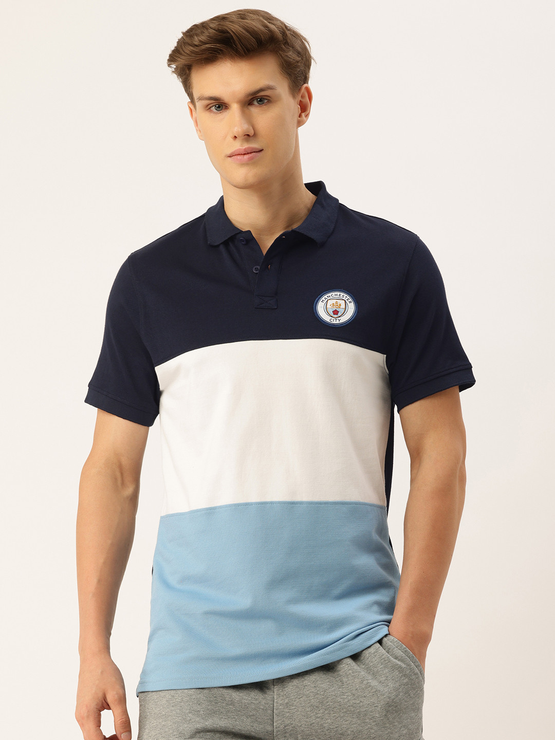 Manchester City FC Men Manchester City Colourblocked Polo Collar Sublimation T-shirt