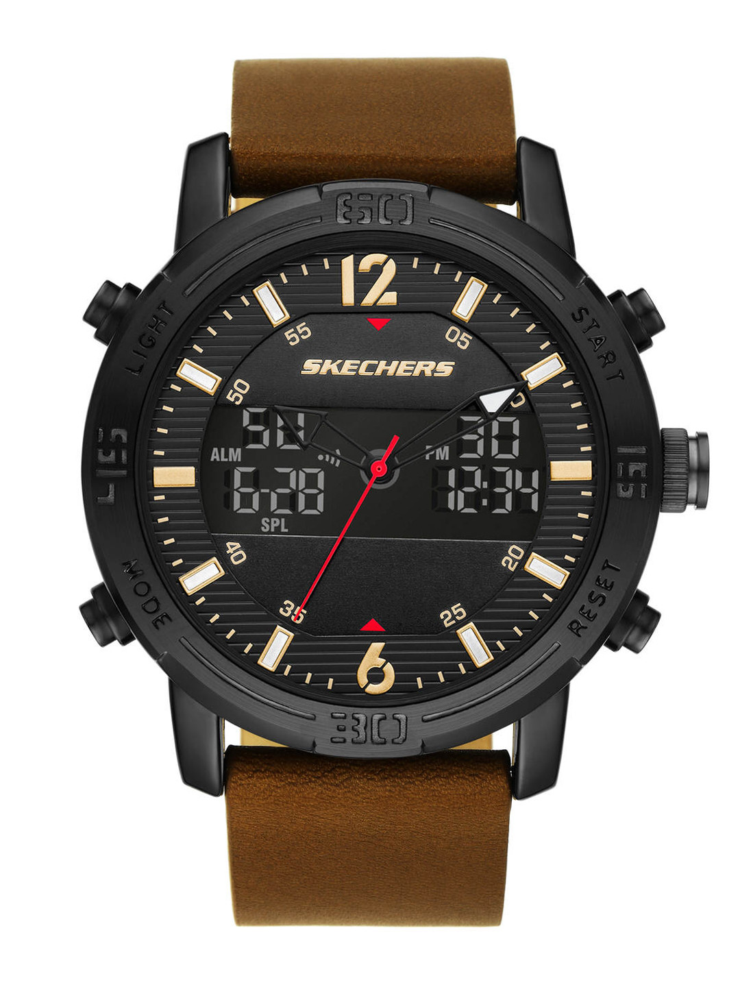Skechers Men Black Dial & Brown Leather Straps Redlands Analogue and Digital Watch SR5153