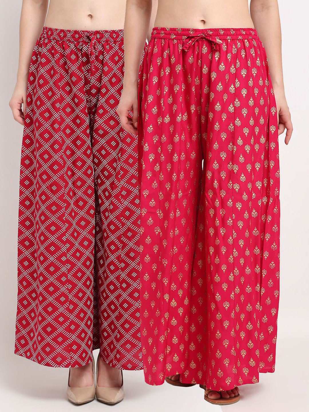 Jinfo Women Maroon & Pink Pack Of 2 Ethnic Motifs Printed Wide Leg Fit Palazzos