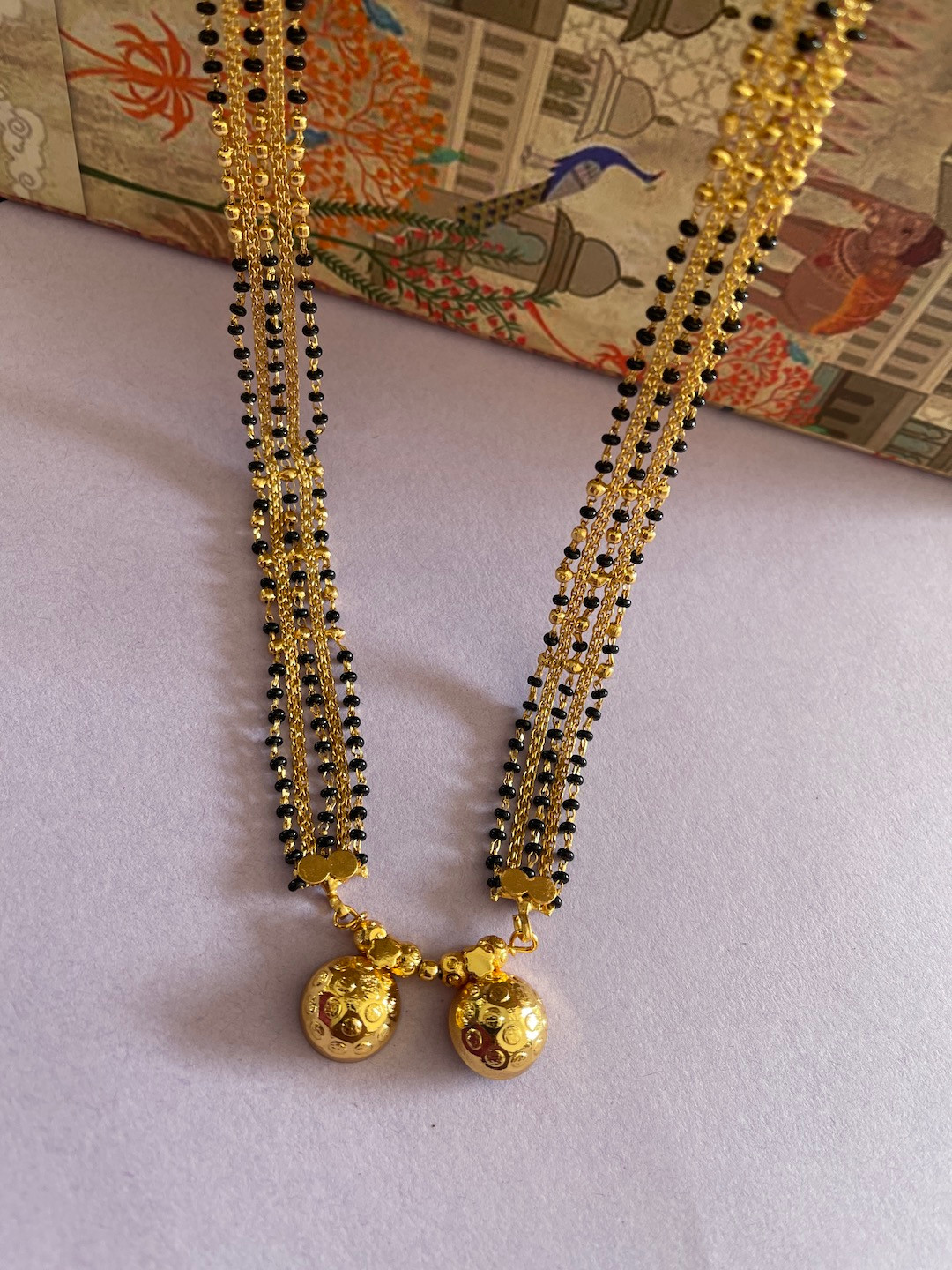 Digital Dress Room Gold-Plated Gold-Toned & Black Beaded Vati Pendant Mangalsutra