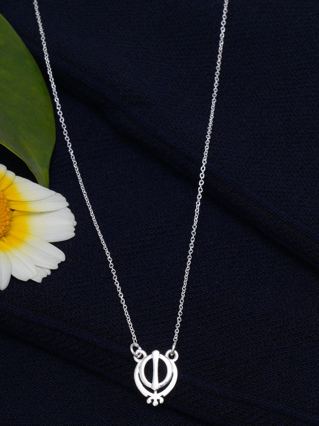 KUNUZ  925 Sterling Silver Enamelled Ek Onkar Pendant With Chain