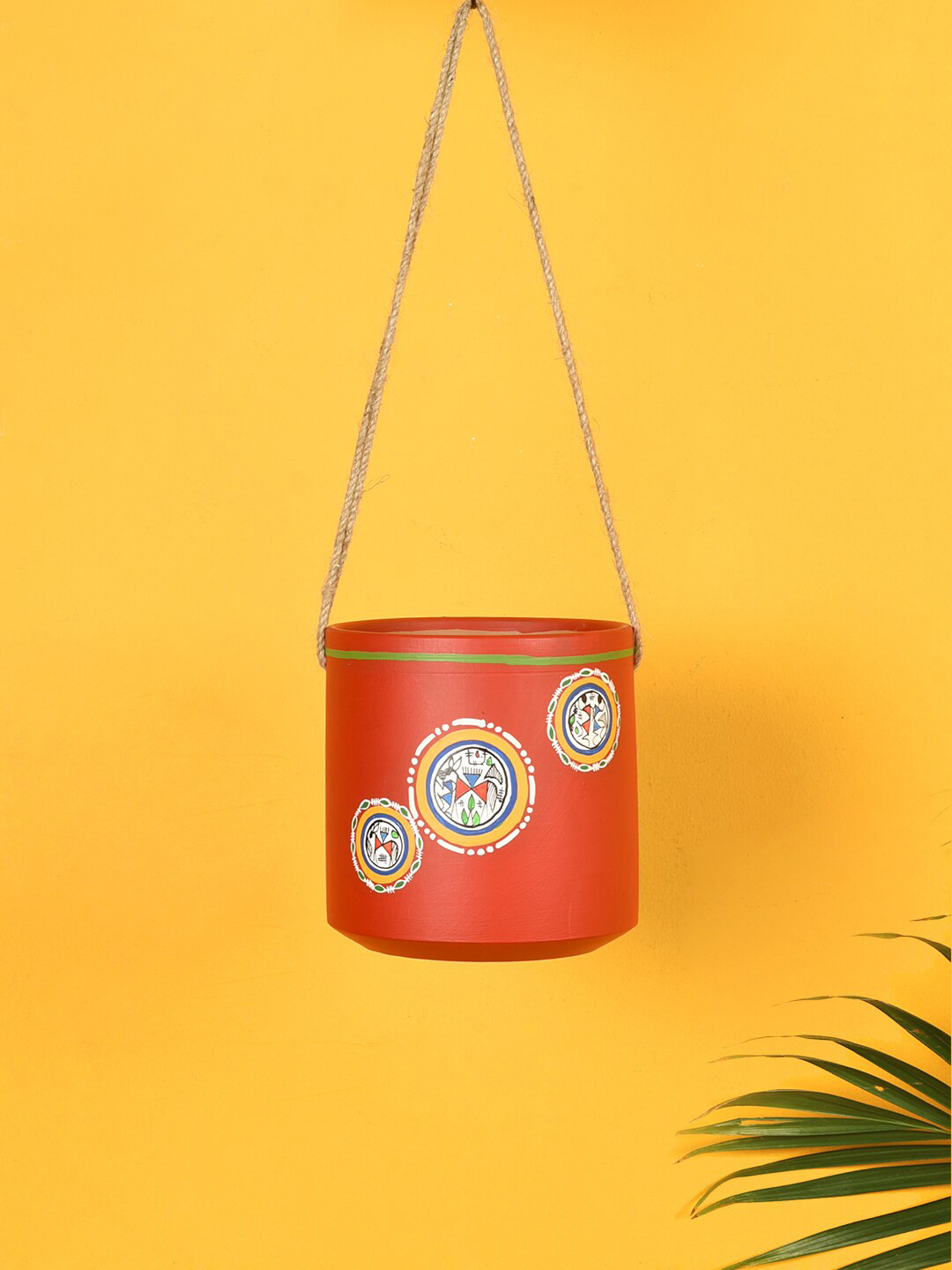 AAKRITI ART CREATIONS Red & Yellow Printed Terracotta Hanging Planter