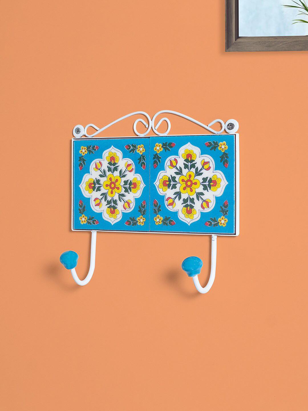 Golden Peacock Blue Ceramic Wall Hook