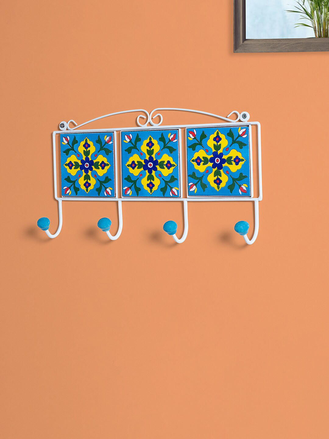 Golden Peacock Blue & Yellow Traditional Printed Key Holder