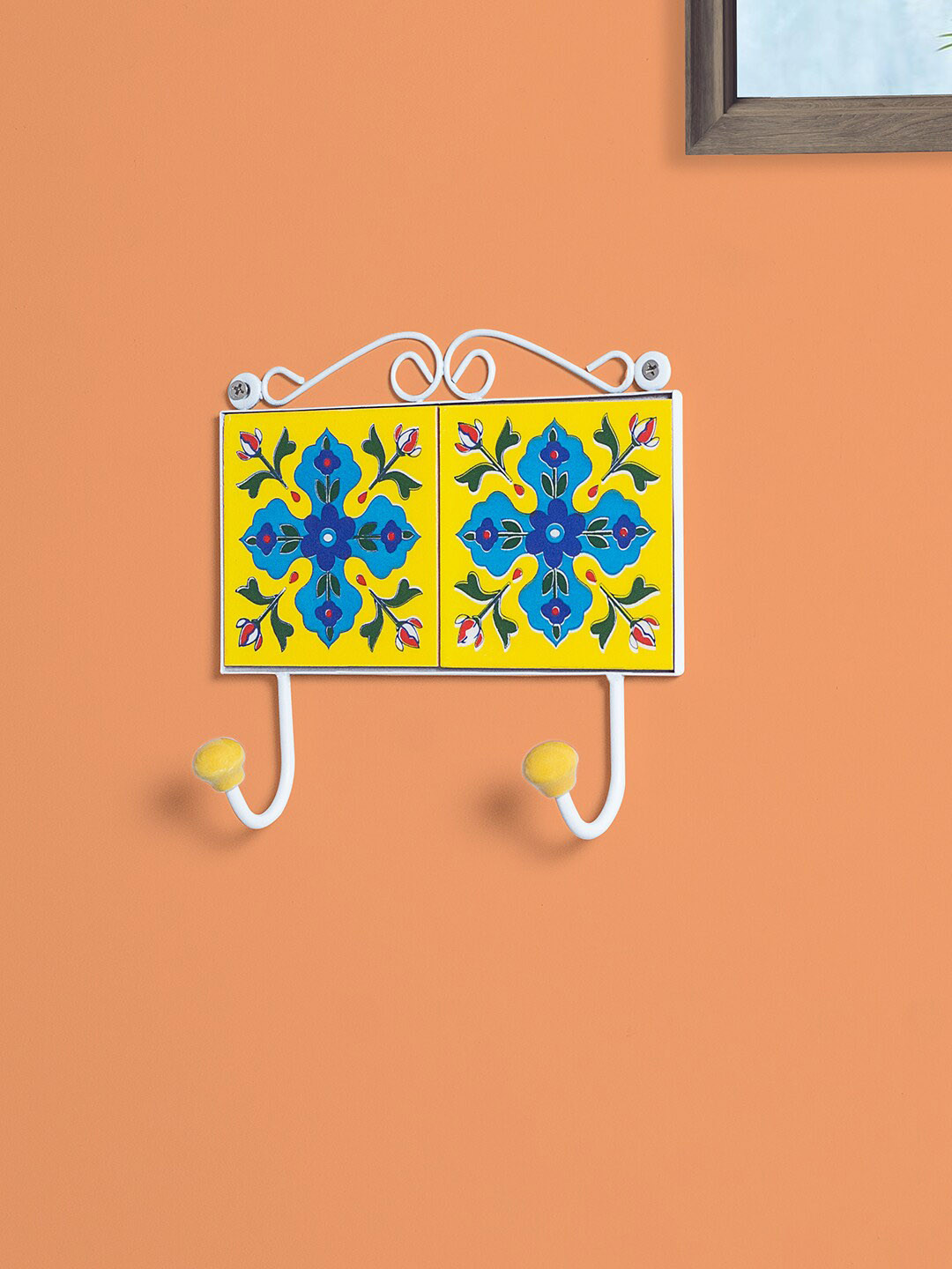 Golden Peacock Yellow Ceramic Key Holders with 2 Hooks
