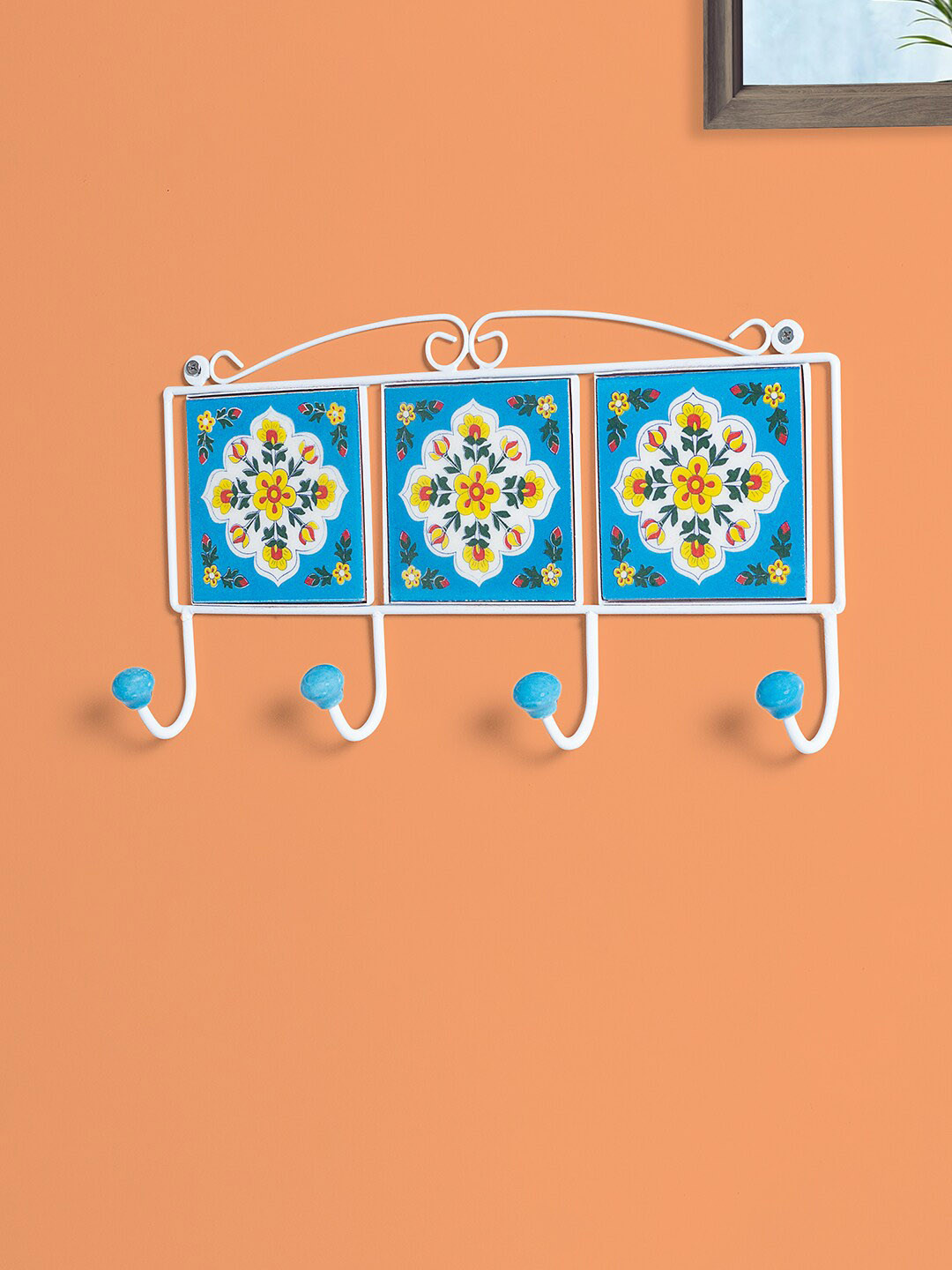 Golden Peacock Blue Traditional Pottery Art Ceramic Wall Hook