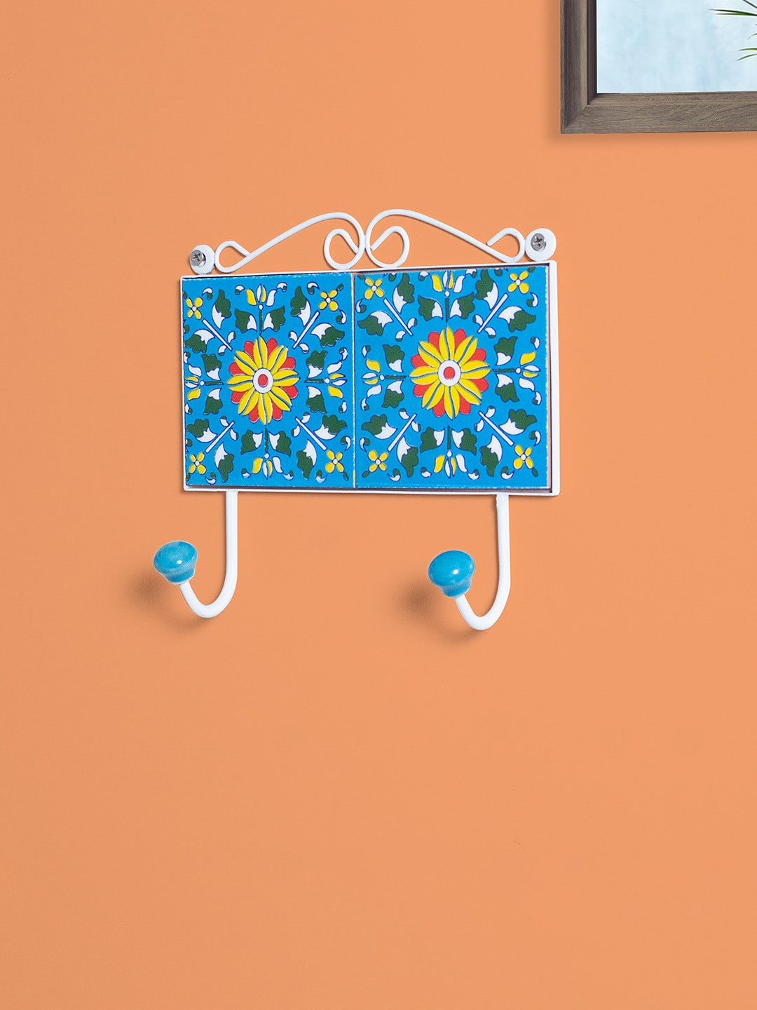 Golden Peacock Blue Ceramic Wall Hook