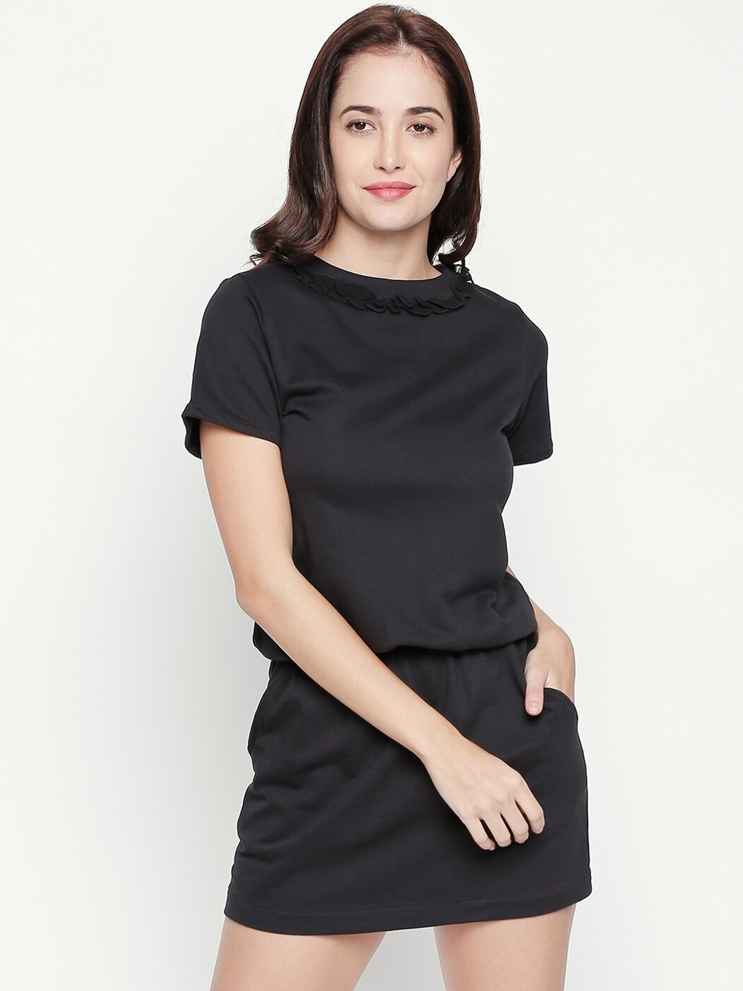 aaliya Black Scuba Sheath Mini Dress