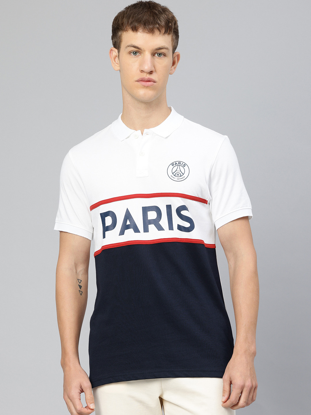 PSG Men Paris Saint-Germain Colourblocked Polo Collar T-shirt