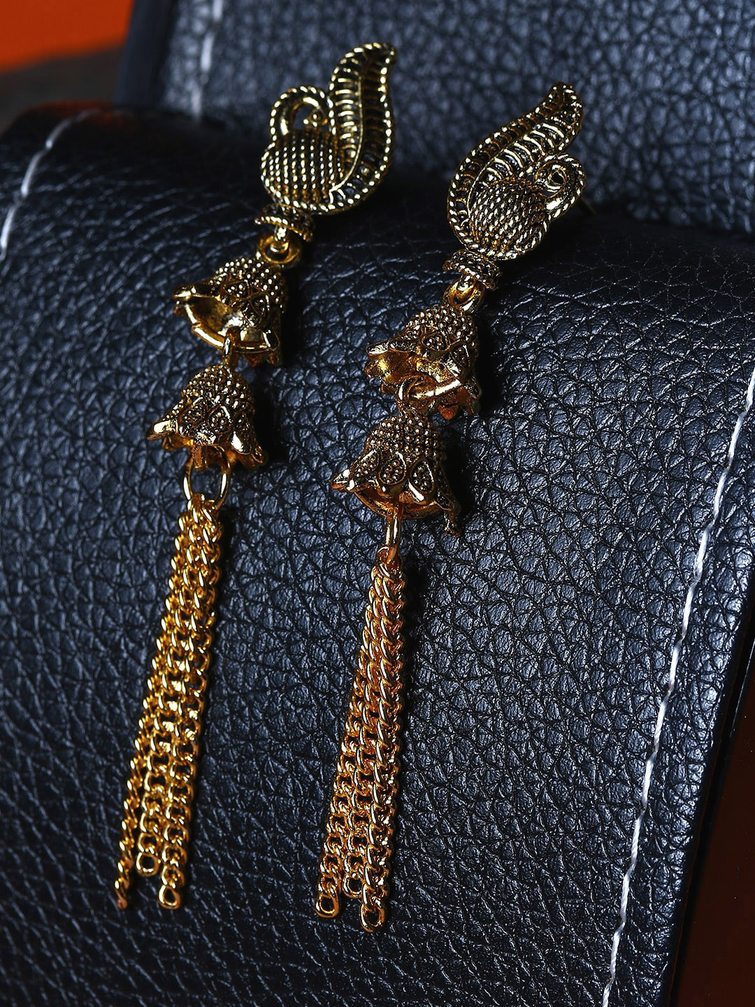 ANIKAS CREATION Gold-Toned Contemporary Drop Earrings