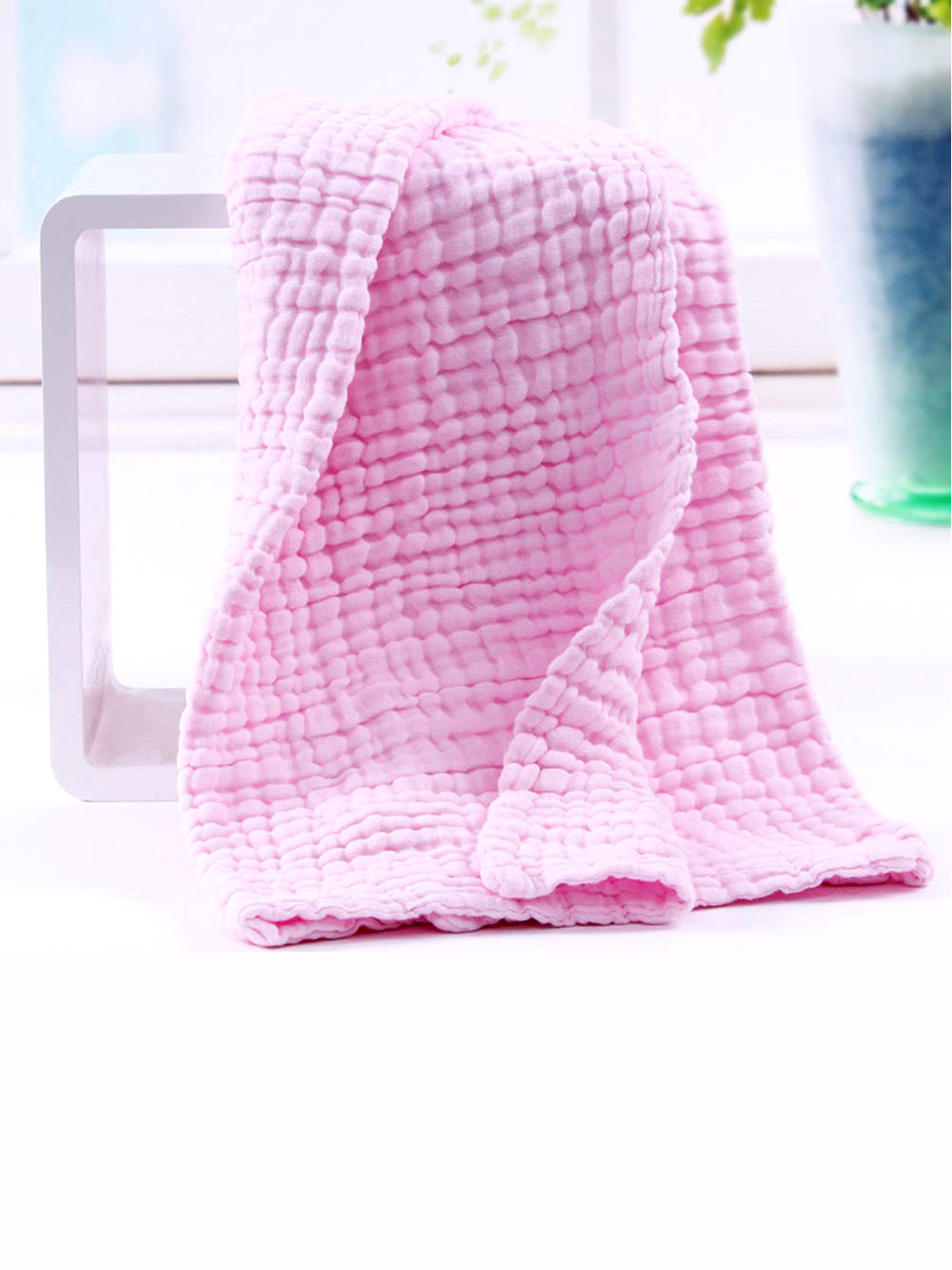 Moms Home Kids Pink Solid Absorbent 500 GSM Organic Cotton 6-Layer Bath Towel