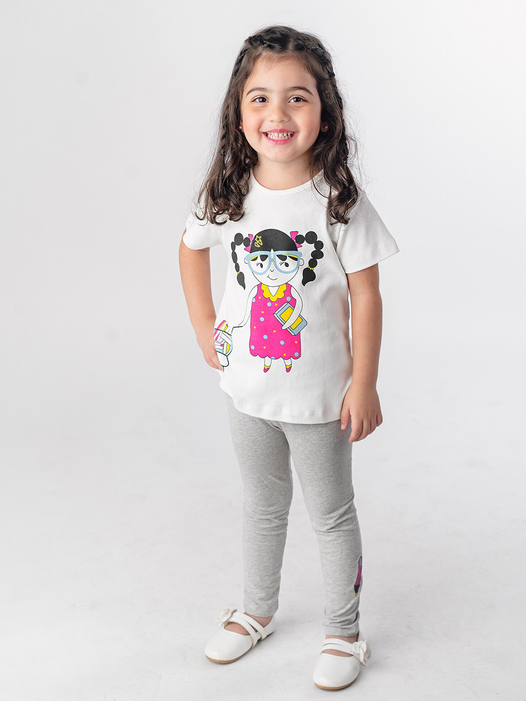 GREENDIGO Girls White Printed Organic Cotton T-shirt
