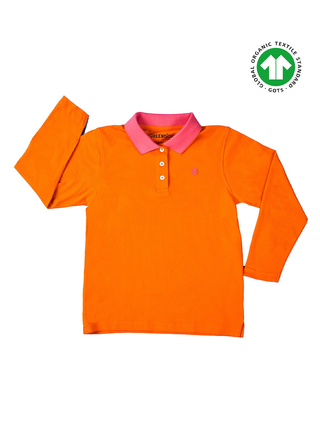 GREENDIGO Girls Orange Polo Collar Organic Cotton T-shirt