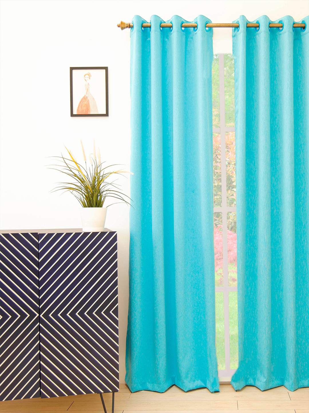 Ariana Blue Solid Black Out Door Curtain