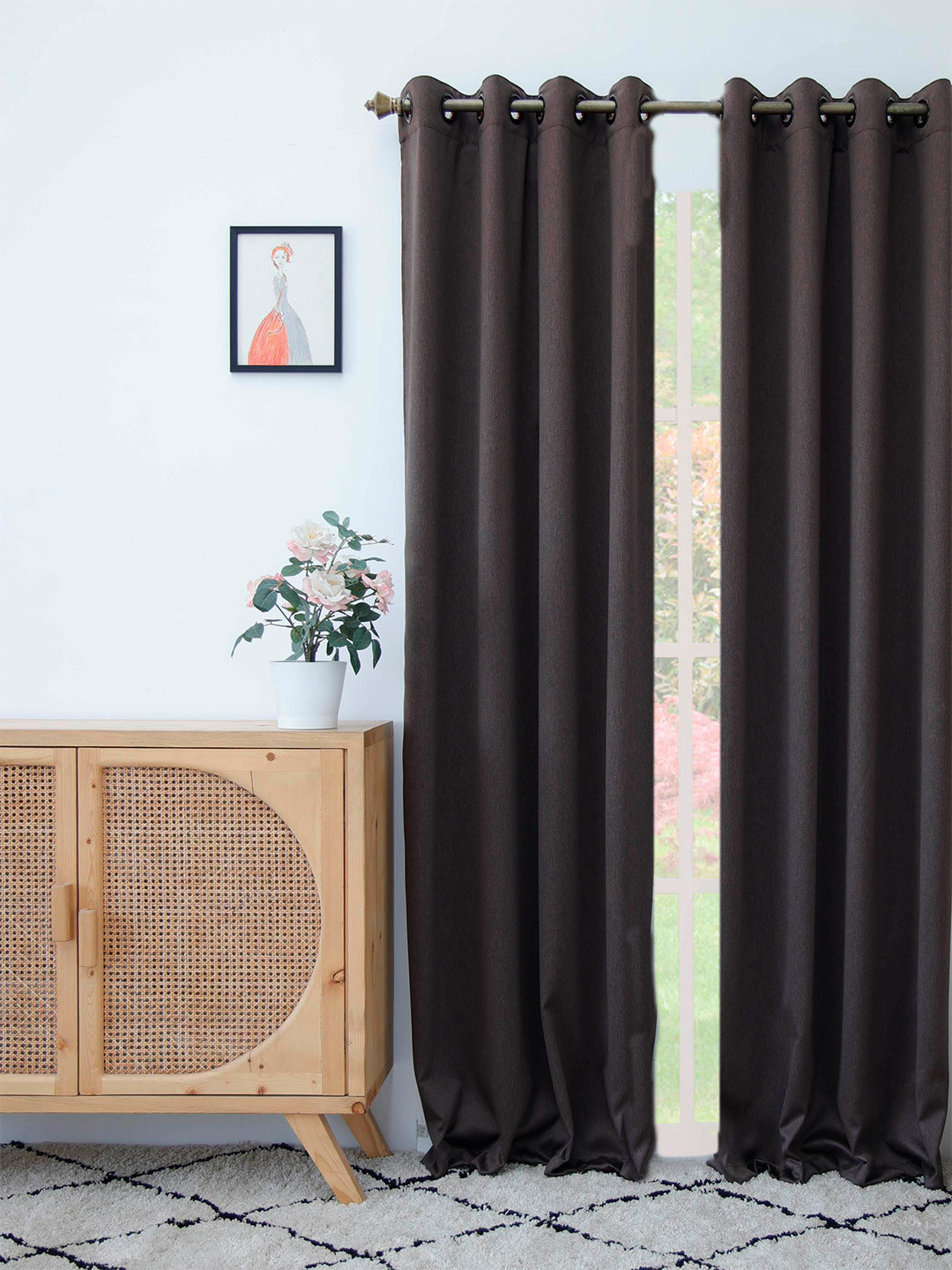 Ariana Brown Solid Single Black Out Long Door Curtain