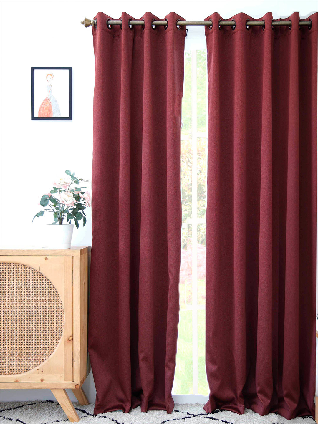 Ariana Maroon Solid Single Black Out Door Curtain
