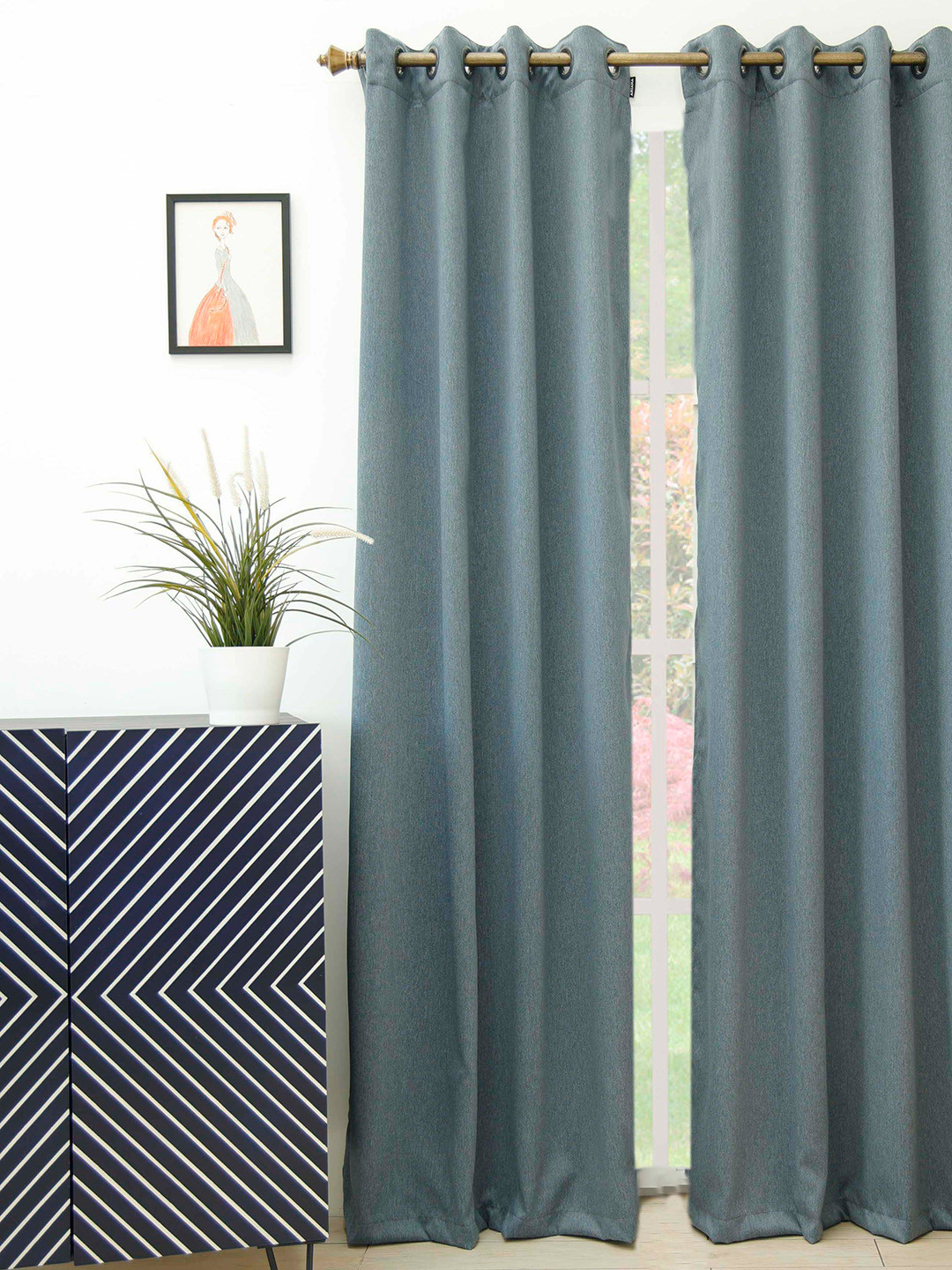 Ariana Grey Solid Single Black Out Door Curtain