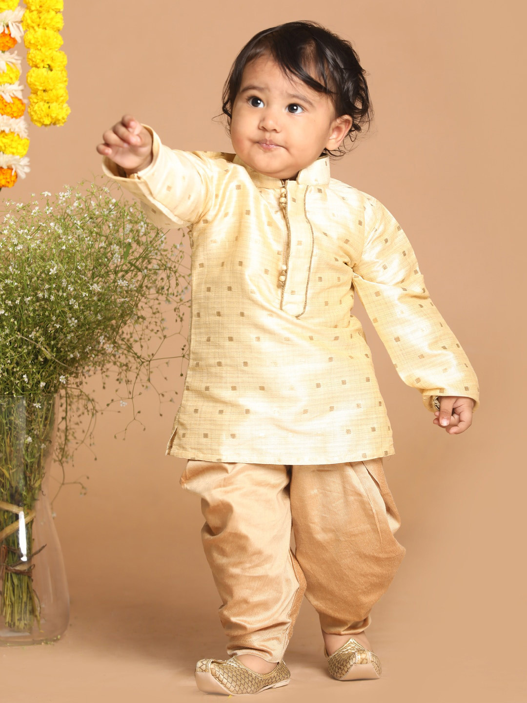 VASTRAMAY Boys Gold-Toned Kurta with Dhoti Pants