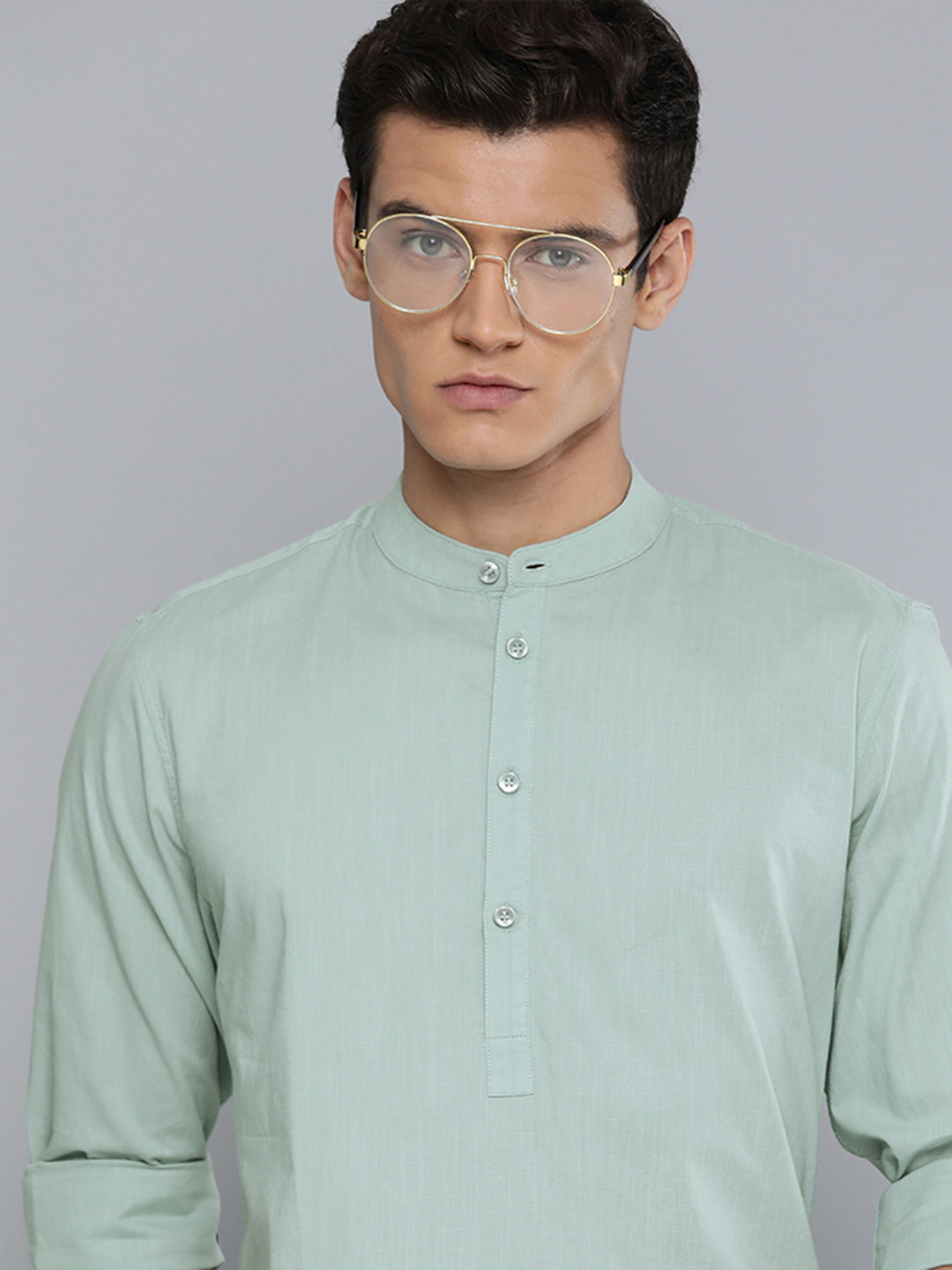 Mast & Harbour Men Mint Blue Solid Mandarin-Collar Cotton Casual Shirt