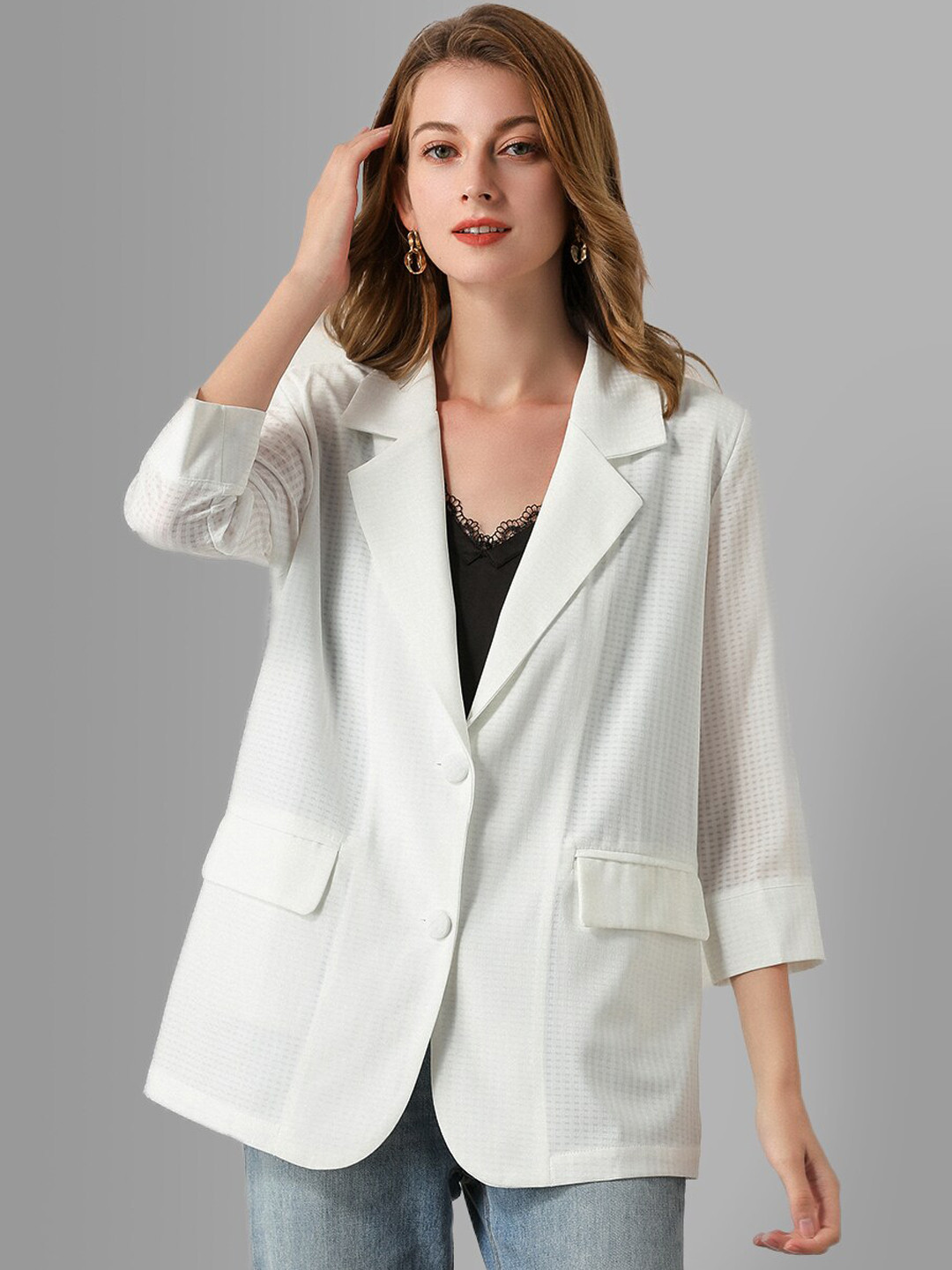 JC Collection Women White Solid Casual Over Coats