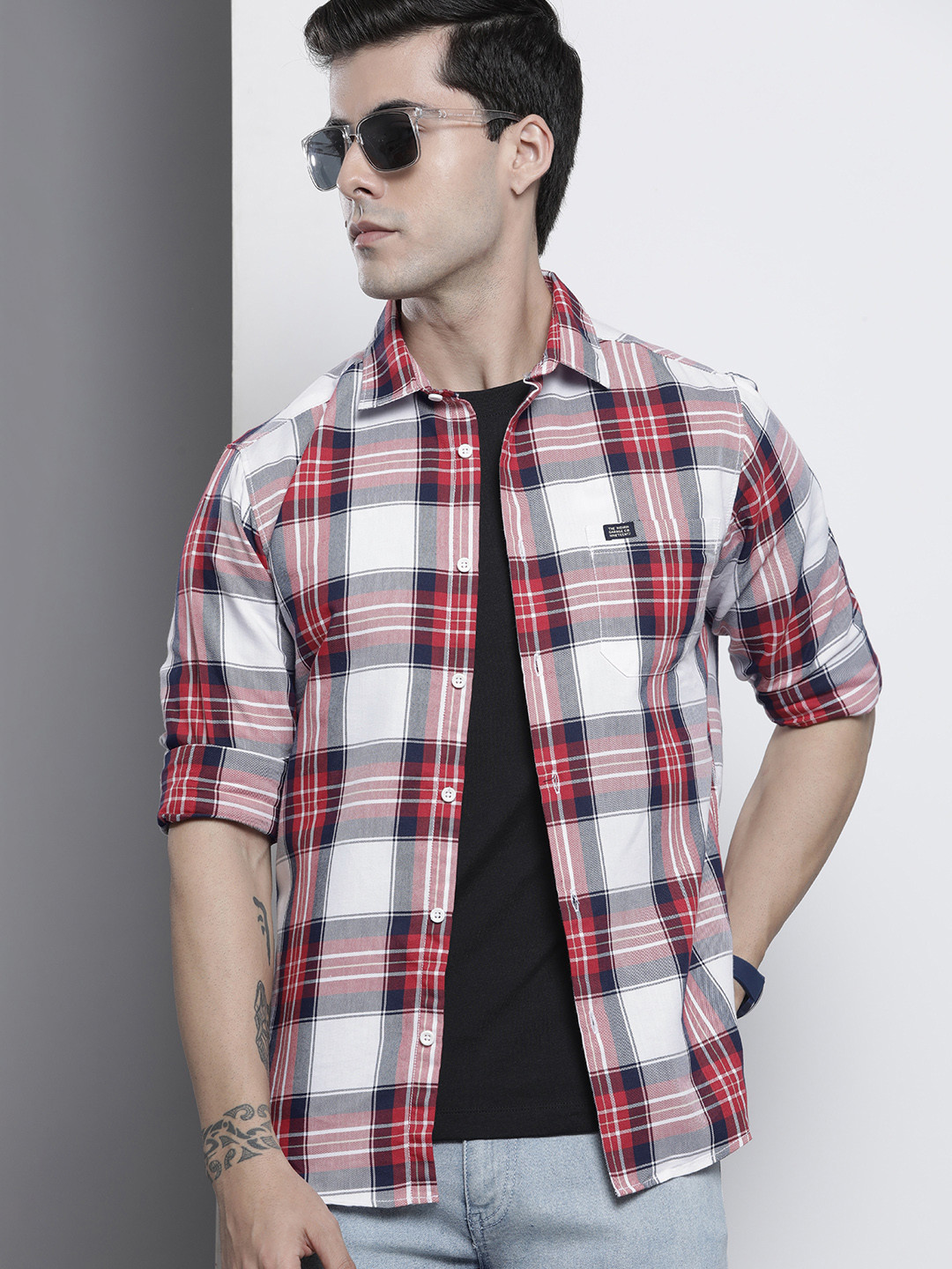 The Indian Garage Co Men Red Tartan Checks Checked Casual Regular Fit Shirt