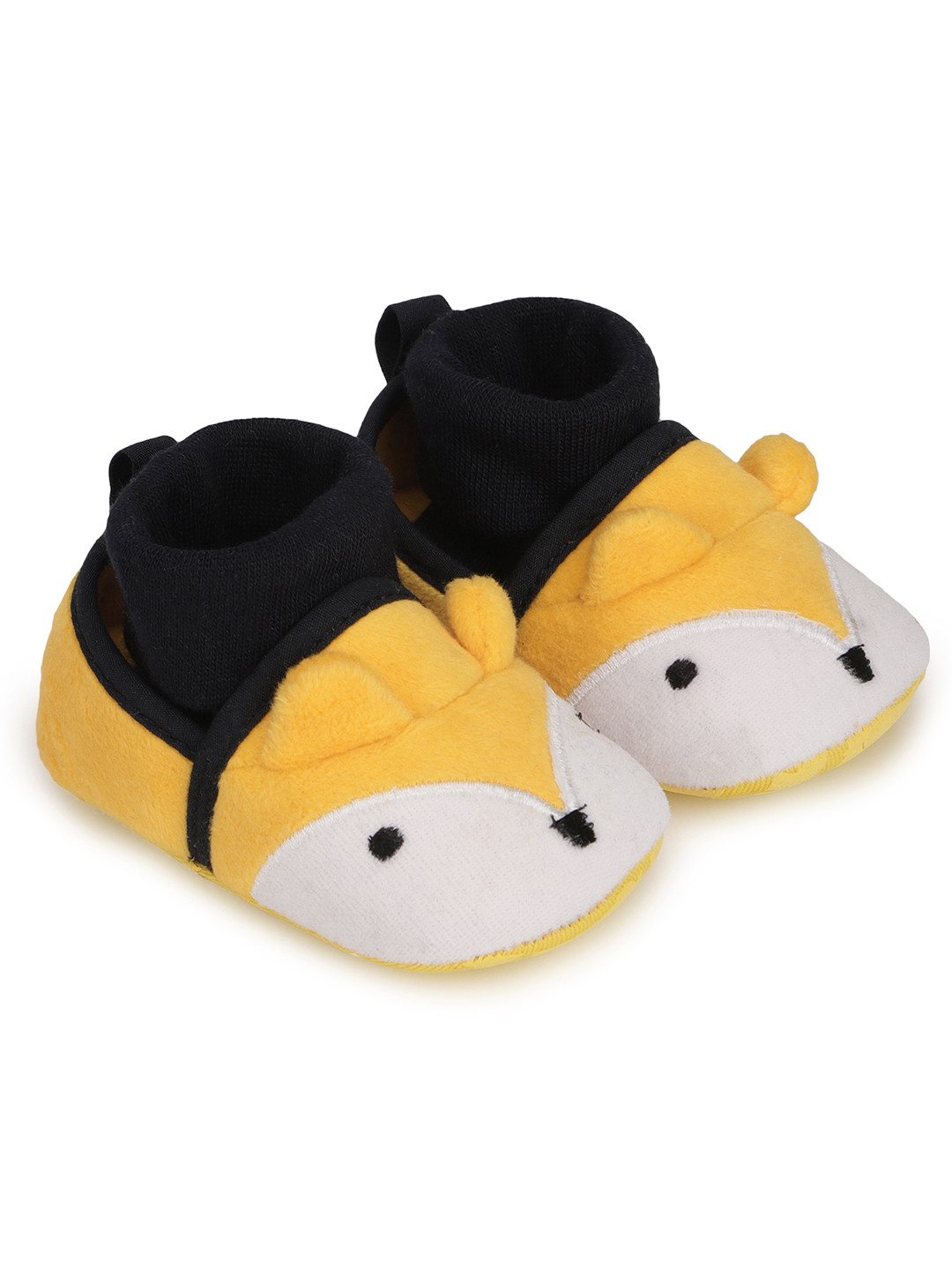 mothercare Infant Boys Yellow & Black Socktop Fox Embroidered Booties