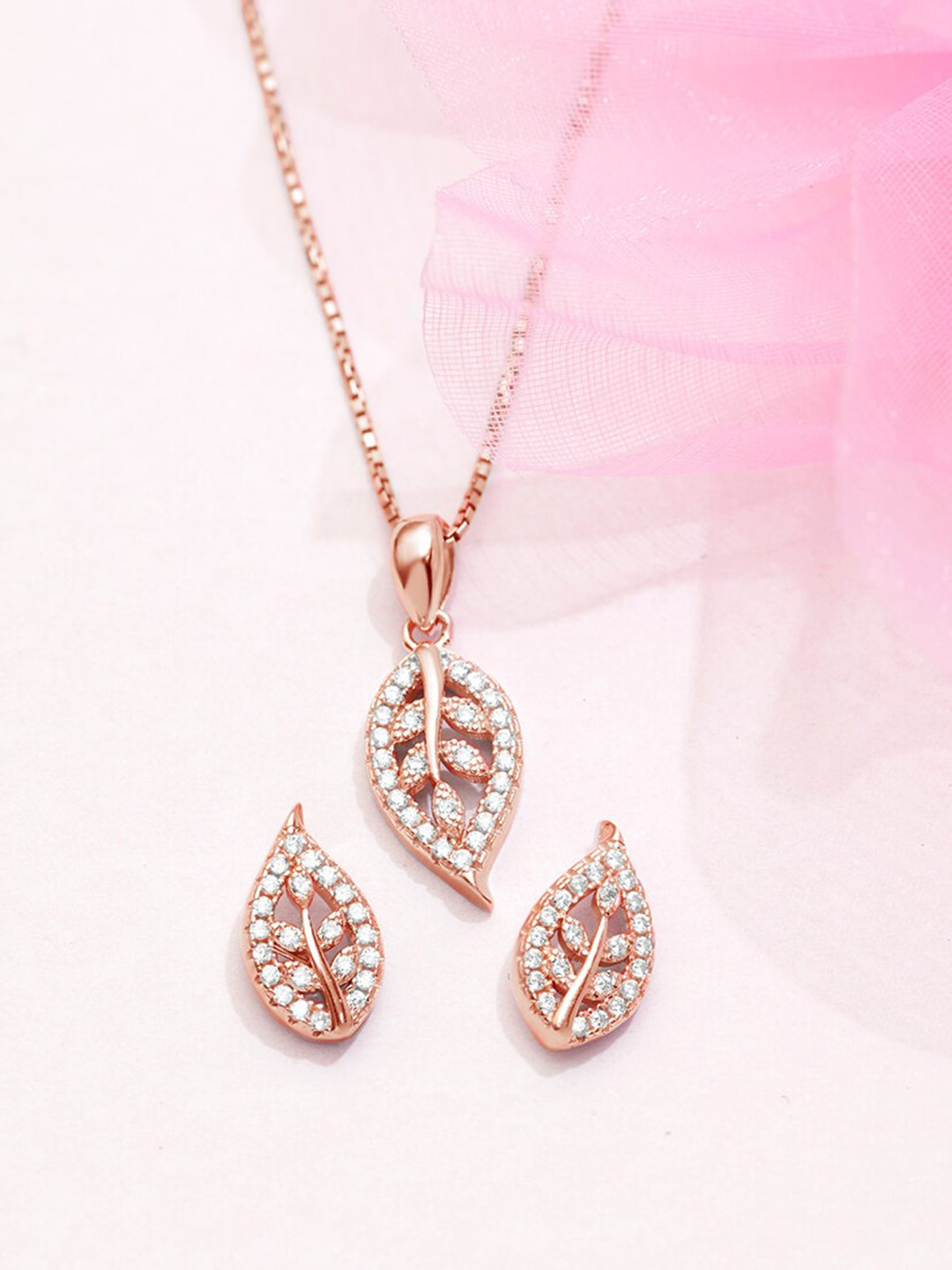 Zavya Rose Gold-Plated 925 Sterling Siilver Cubic Zicronia Jewellery Set