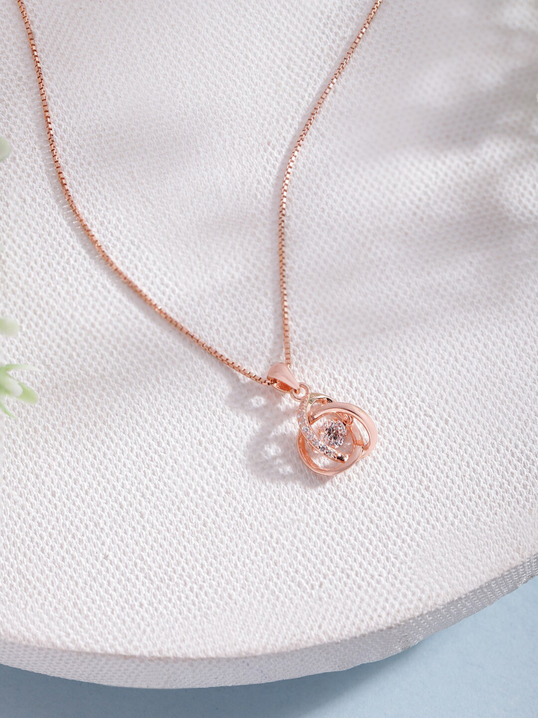 Zavya 925 Sterling Silver Rose Gold-Plated Pendent With Chain