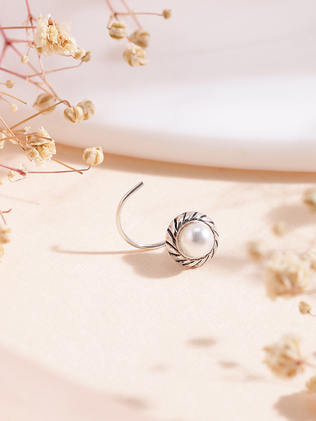 Zavya Women 925 Sterling Silver Plated & White Studded Nose Pin