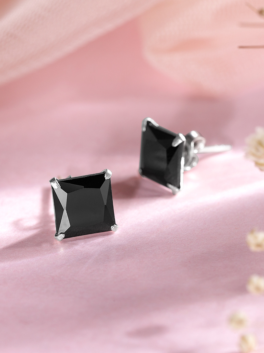 Zavya 925 Sterling Silver  Black Square Stud Earrings