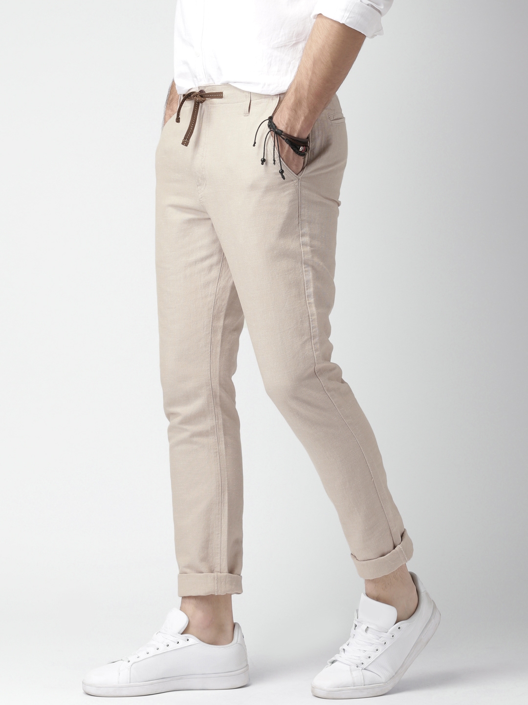 Buy Parx Khaki Linen Textured Trousers for Mens Online  Tata CLiQ