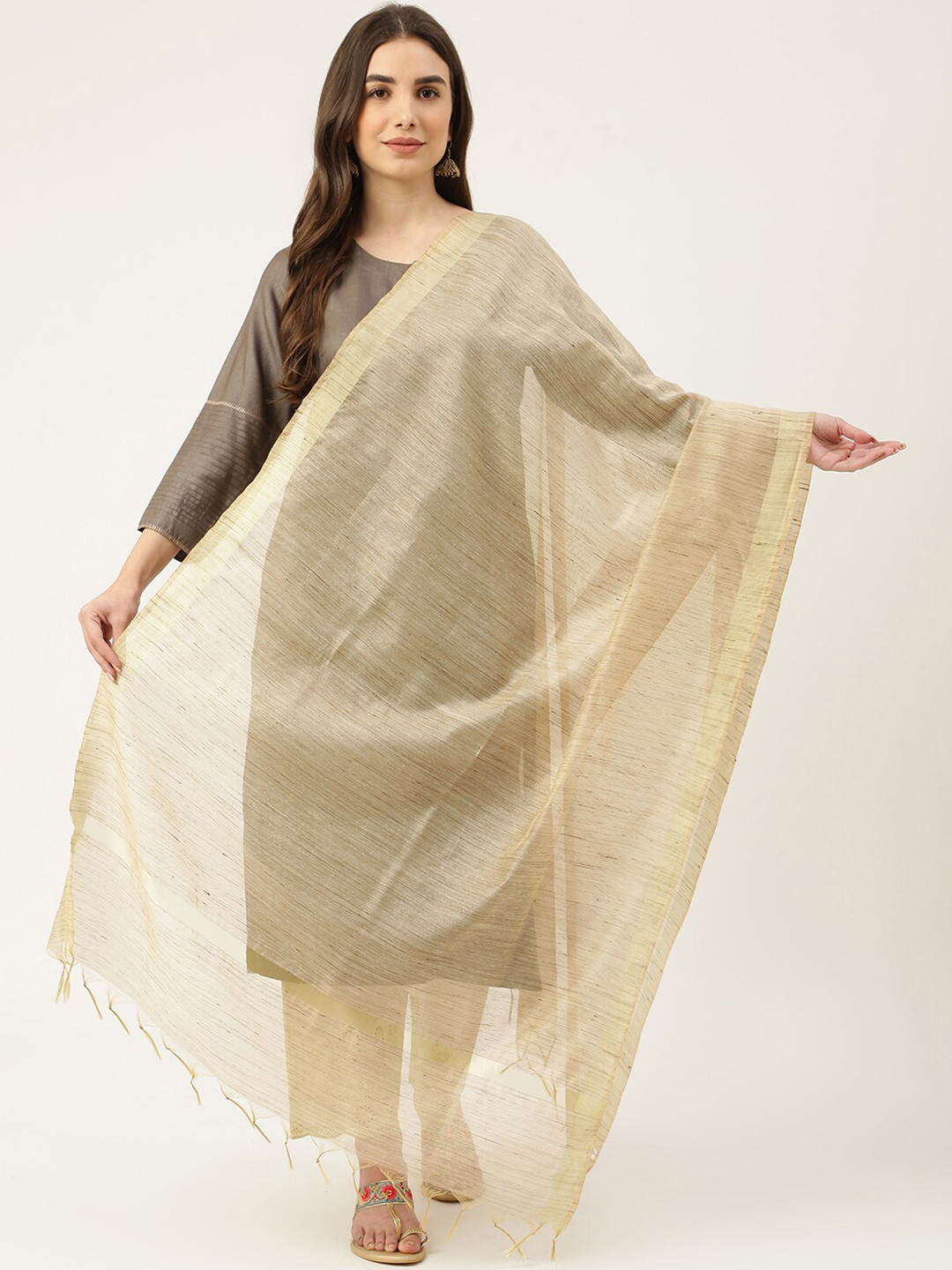 DECKEDUP Beige Printed Dupatta