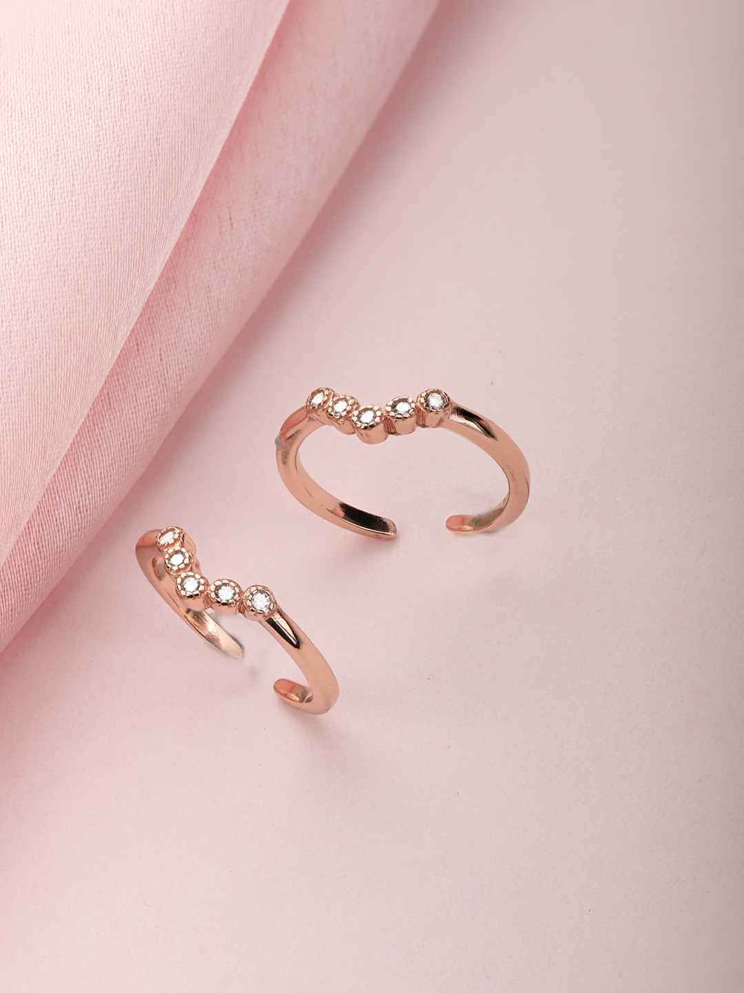 Zavya Set of 2 Rose-Gold Plated 925 Sterling Silver CZ Studded Adjustable Toe Rings