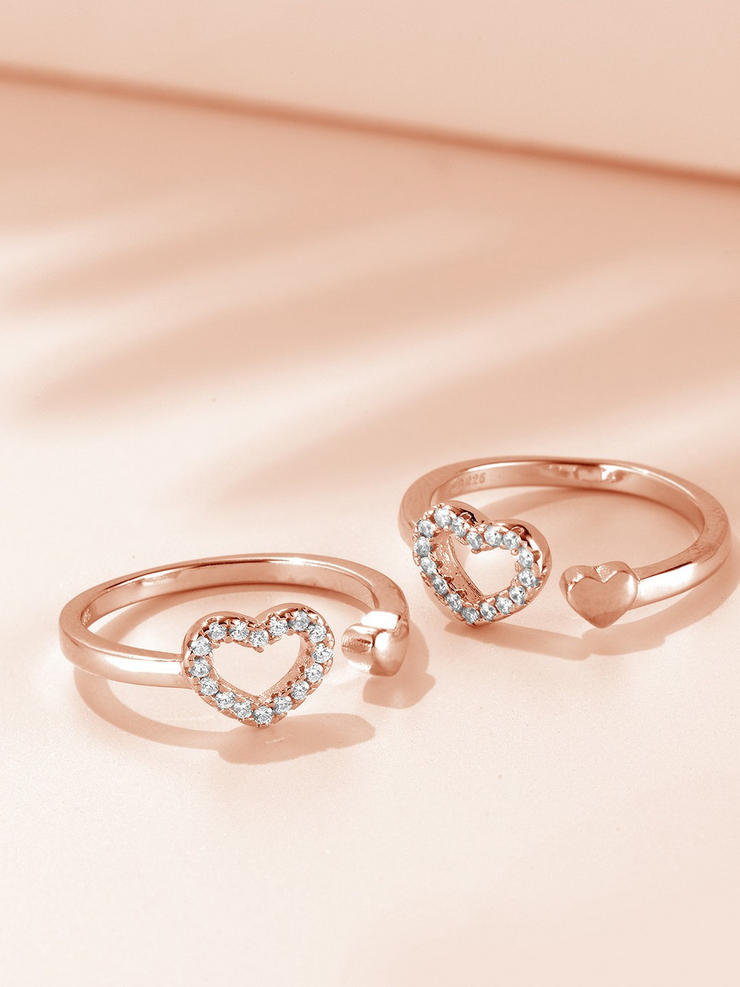Zavya Set of 2 Rose-Gold Plated 925 Sterling Silver CZ Studded Adjustable Toe Rings