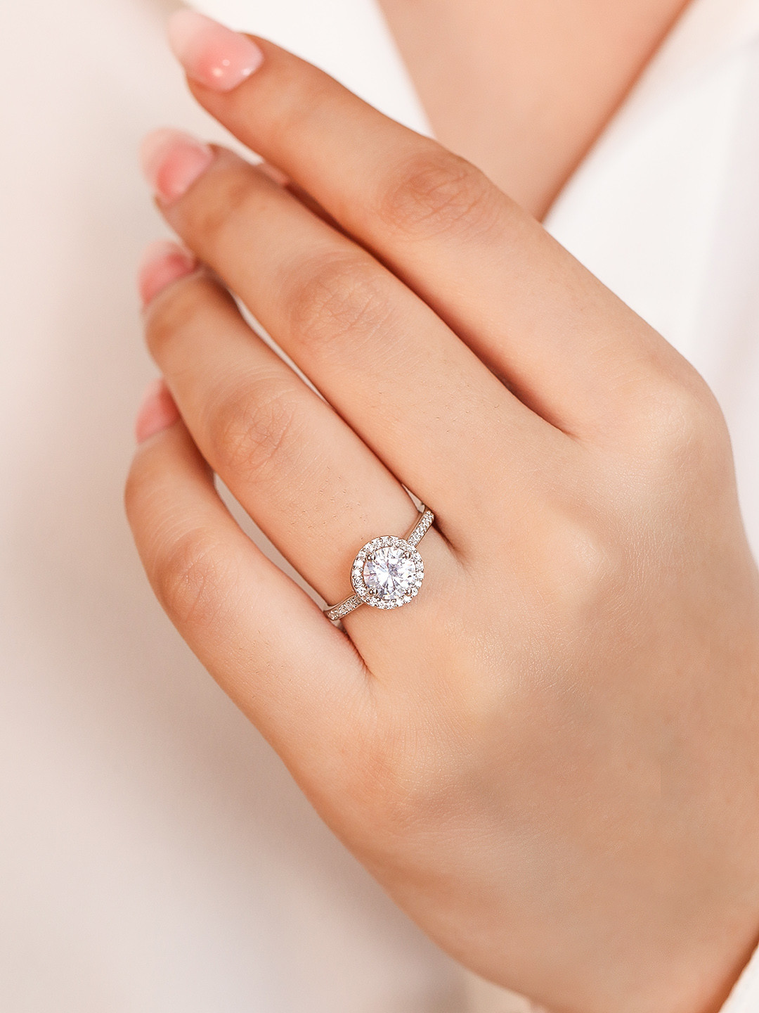 Zavya 925 Sterling Silver Rhodium-Plated CZ-Studded Ring