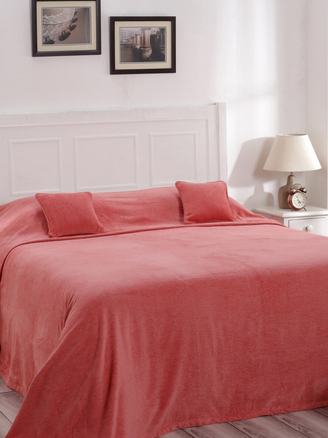 MASPAR Pink Solid 310 GSM Cotton Double Bed Cover