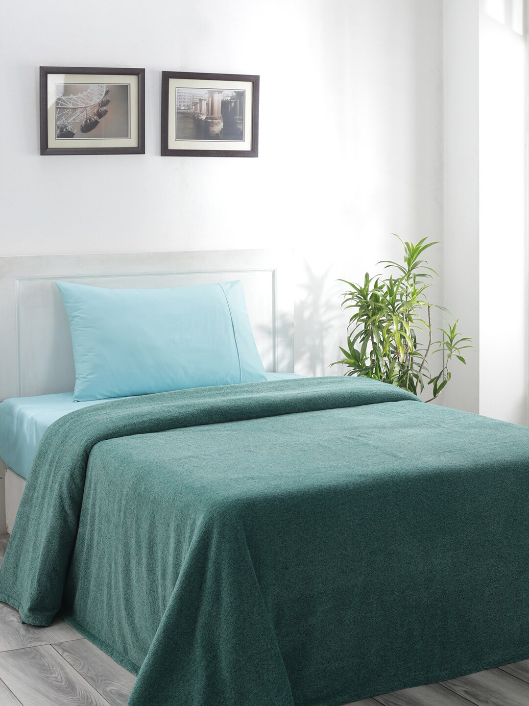 MASPAR Green Solid 310 GSM Cotton Single Bed Cover