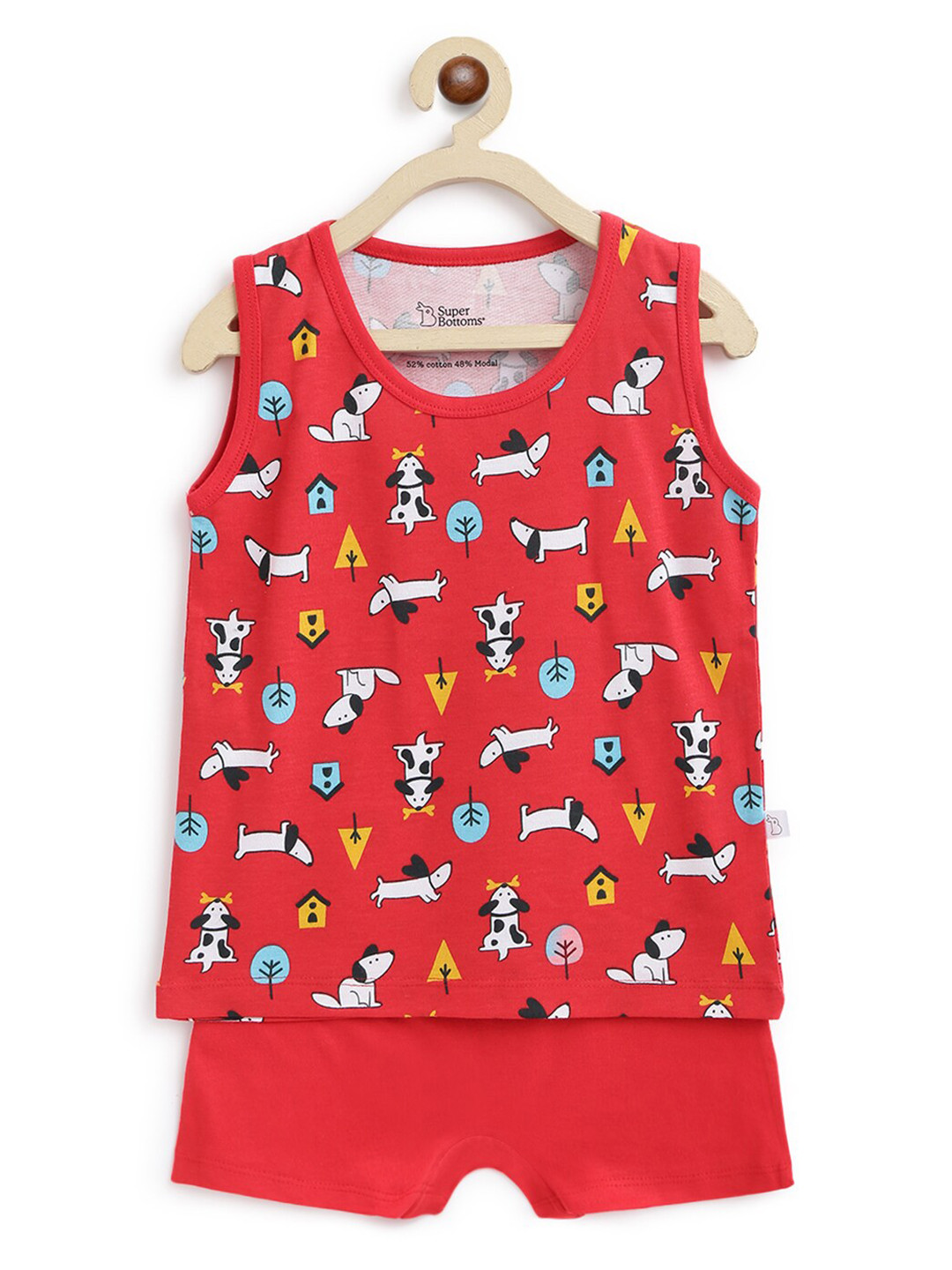 SuperBottoms Unisex Kids Red Printed   T-shirt with Shorts